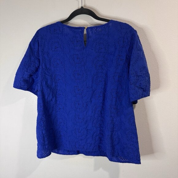 Liz Claiborne T-shirt Blouse XXL / 2XL Eyelet Lace Cotton Royal Blue Boho Lagen - Picture 6 of 9